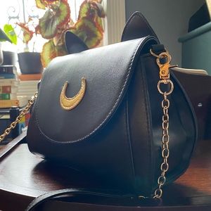 Cat Moon Purse—black, akstore cosplay sailor, purple lining, unused